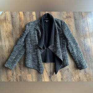 Ann Taylor Textured Knit Jacket Blazer Small Gray Black Open Front